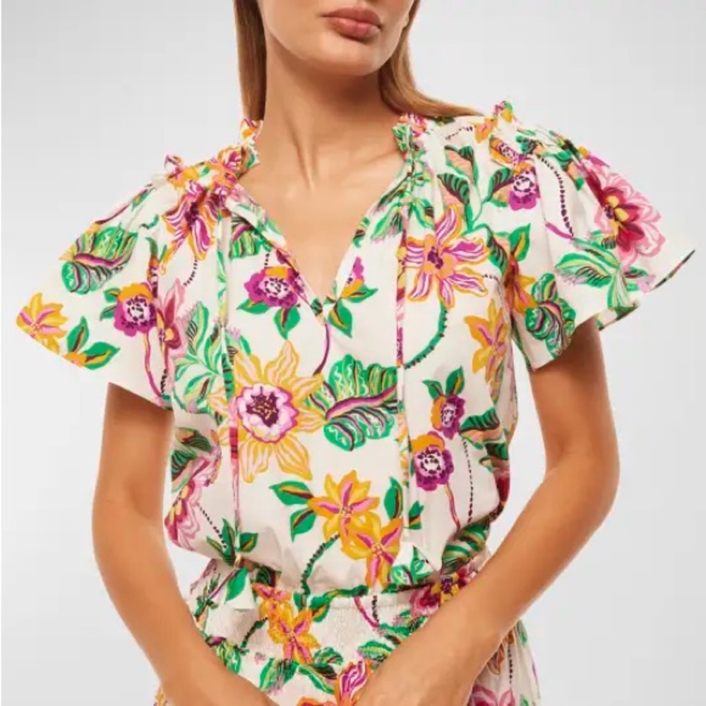 Misa Los Angeles Suparna Split Neck Floral Top Large